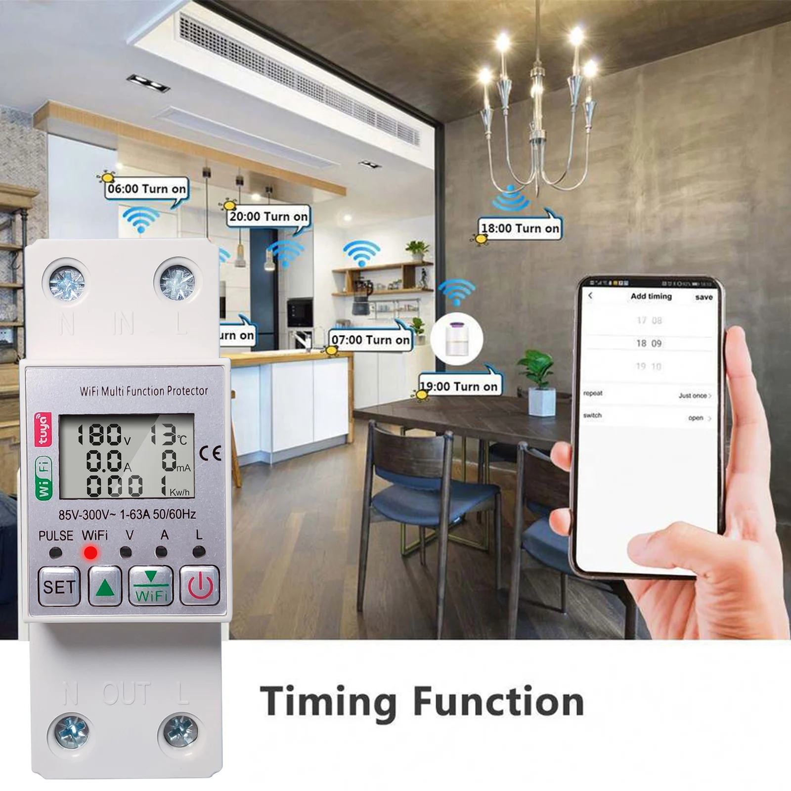 Brak WiFi inteligentny miernik termometr 10-99mA 1A-63A 1 szt. 85V-300V regulowana inteligentna ochrona inteligentny wyłącznik