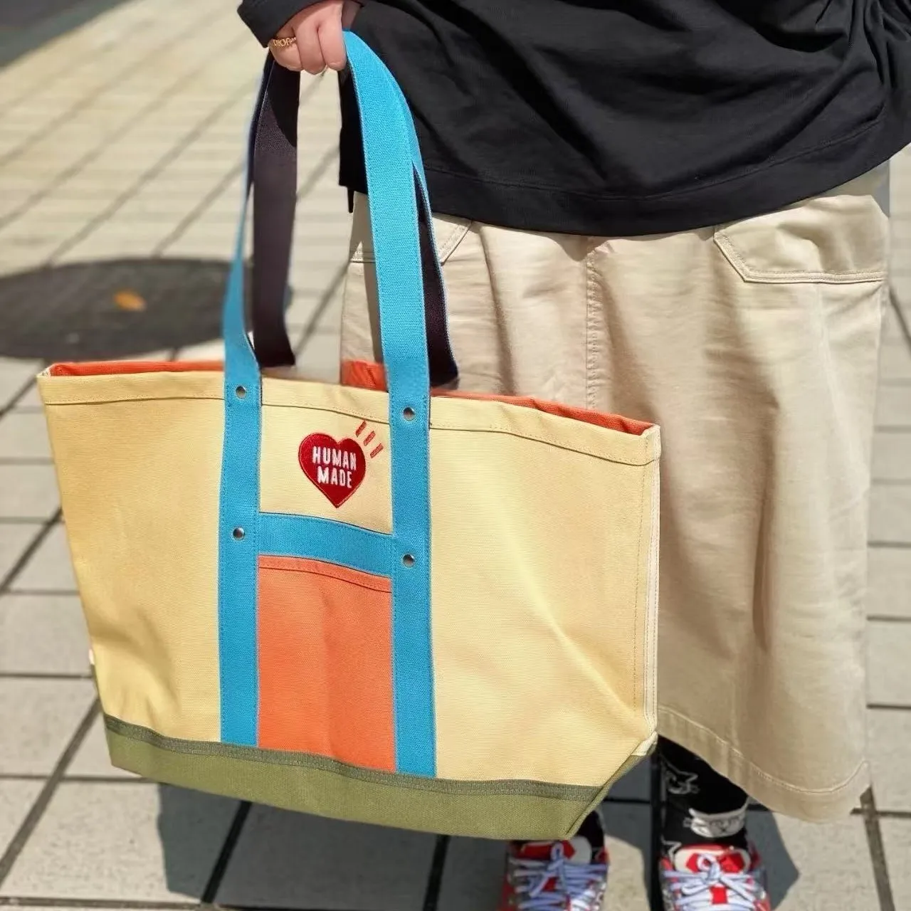 2026 Human Made Patchwork Tote Bag Heart Embroidery Canvas Shoulder Bag Unisex Gift