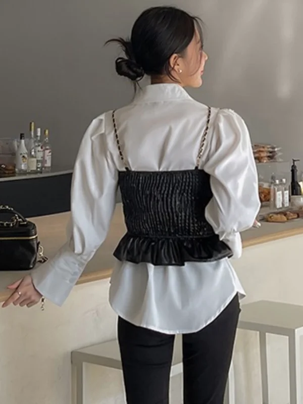 Elegant Shirt Design Two-Piece Set with Strap Versatile Korean Style Women's Fashion Outerwear for Various Occasions