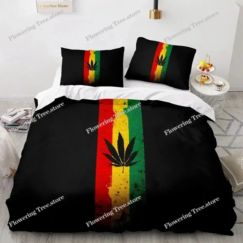 Marijuana Weed Leaf King Queen Duvet Cover Green Maple Leaves Bedding Set for Adults Palm Leaves Polyester Quilt Cover029