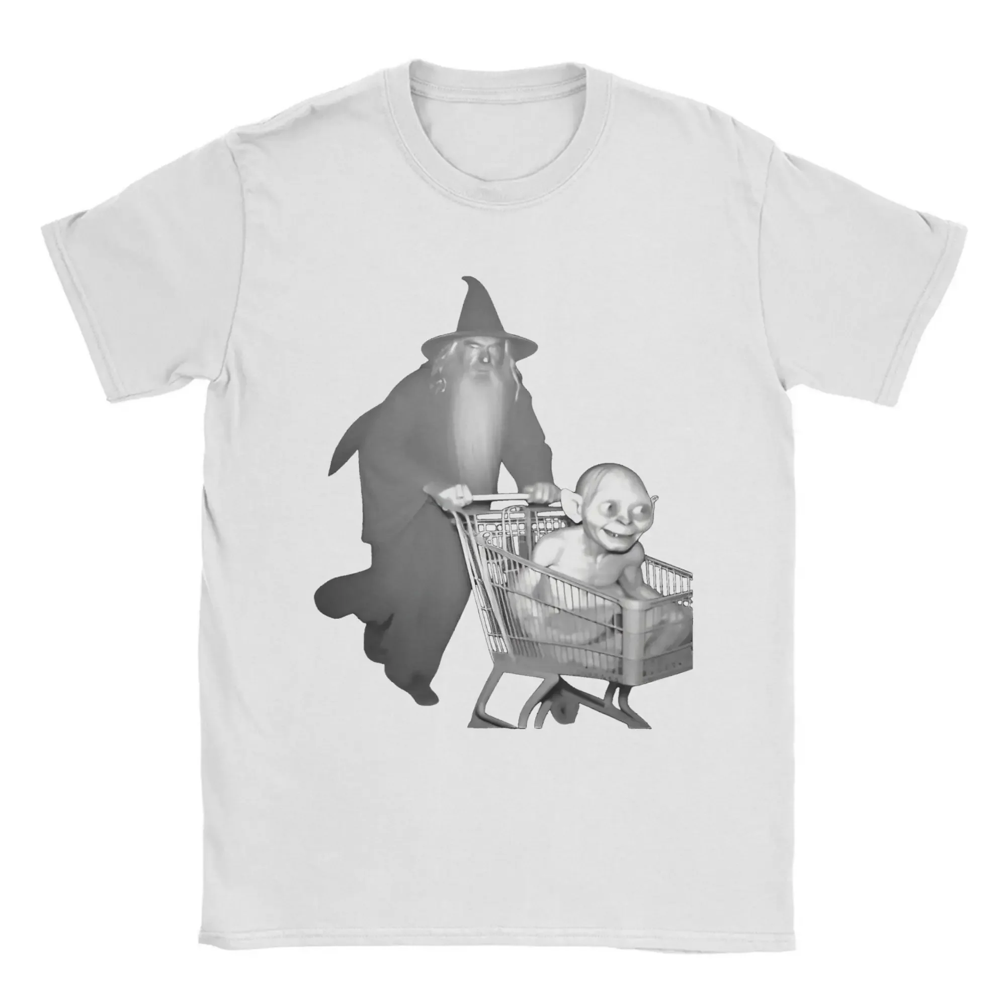 Gandalf Pushing Gollum in Shopping Cart Unisex T-Shirt Cotton Funny Fantasy Graphic Short Sleeve Street Wear Tee