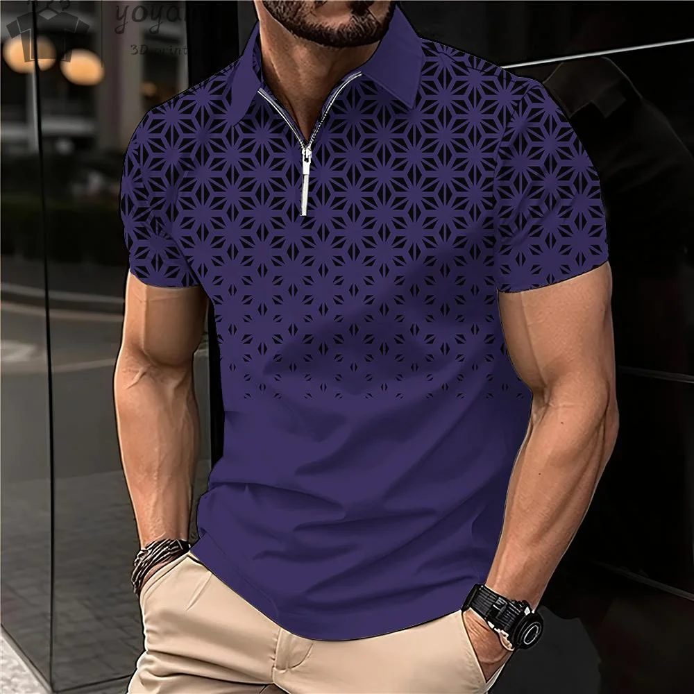 Summer Geometric Print Men's Clothing Simple Graphic T shirts Polo Lapel Mens Clothing Summer Fashion Men's Shirts Harajuku Tops