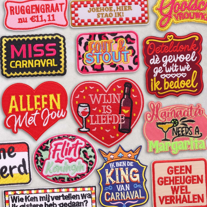 Dutch Oeteldonk Iron On Embroidery Patches Heart Leopard Wine Cocktail Sew On Applique For Garment Bag Festival DIY Craft Decor