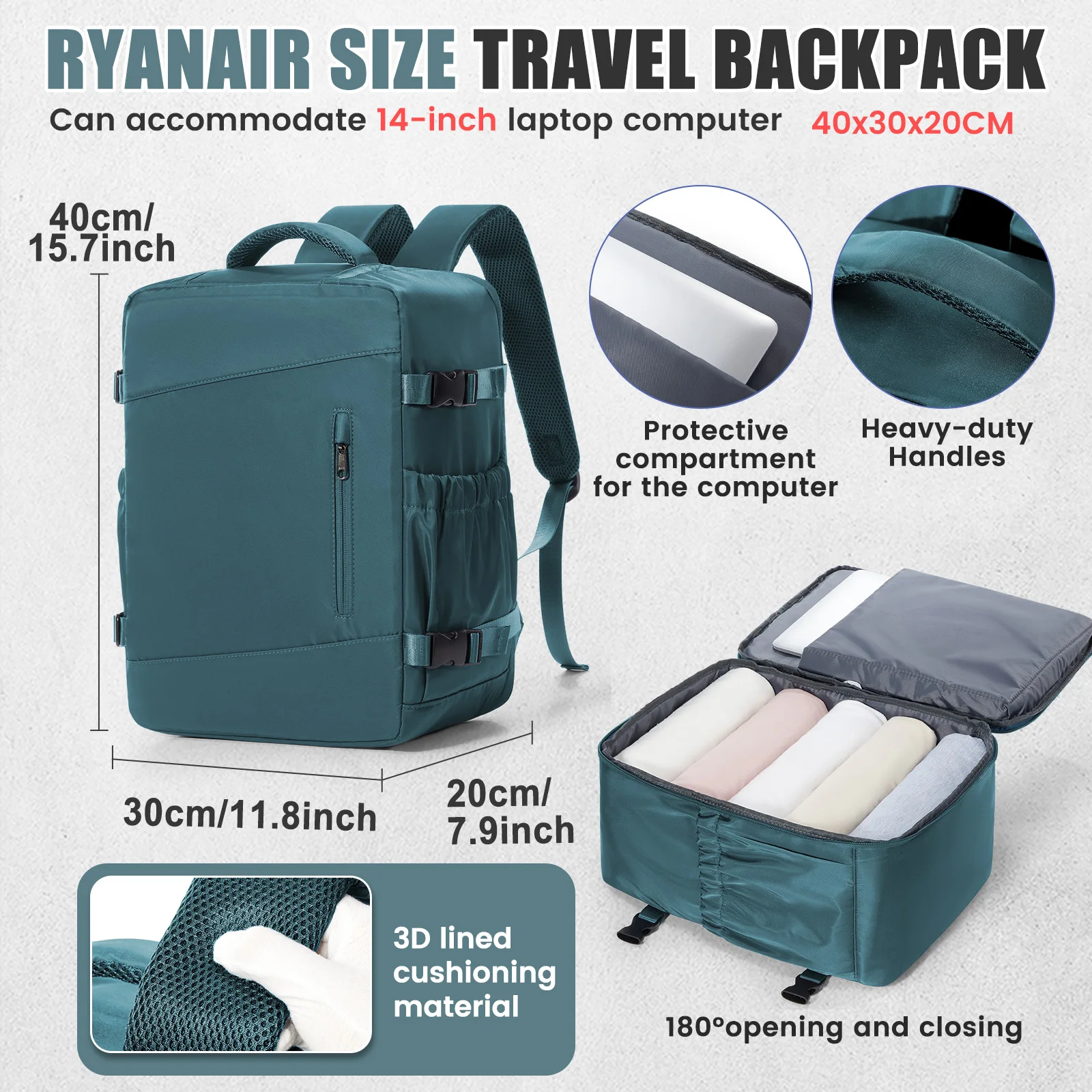 Mochila de viaje Cabina Plane 40x20x30 Mochila de equipaje Mochila para computadora portátil de negocios para hombres Bolsa de cabina portátil, Mochila escolar para mujeres