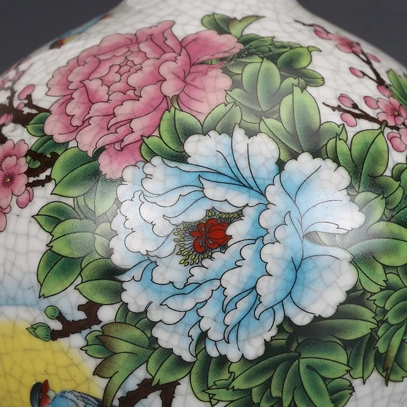 Porcelain vase with famille rose peony, wealth and pomegranate patterns of Qing Dynasty, an antique collection ornament