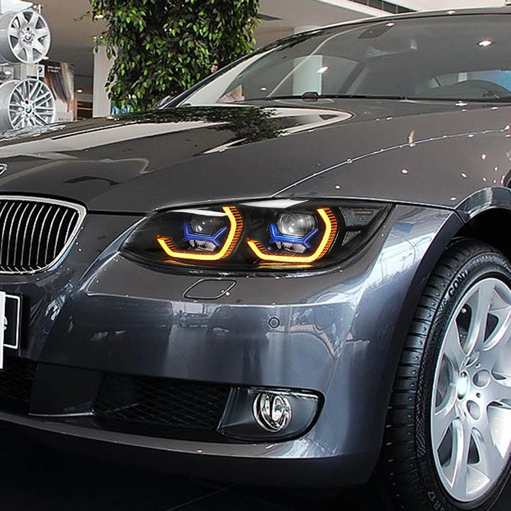 LED Headlight Assembly For BMW 3 Series E92 2007‑2010 Upgrade Projector Lens Dual Color DRL Turn Signal Plug & Play Head Lamp