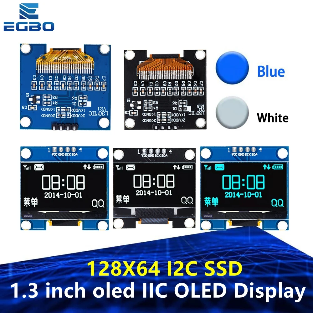 1.3 inch oled IIC Serial White OLED Display Module 128X64 I2C SSD1306 12864 LCD Screen Board VDD GND SCK SDA for Arduino Black