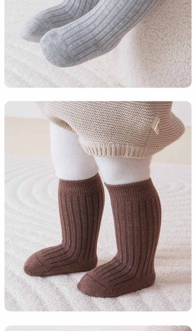 3 Paar Thermosocken für Babys, mittelhohe Socken, Winter, dickes Fleece, Socken für Kleinkinder, gerippte, einfarbige Socken für Neugeborene. – Detail 7