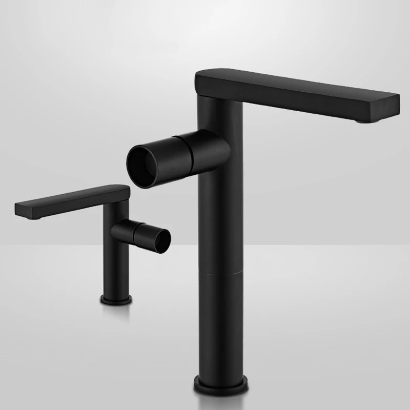 Black Polished Deck Mount Bathroom Sink Faucet Basin Mixer Tap Single Hole Single Handle Modern Hot & Cold Water Faucet