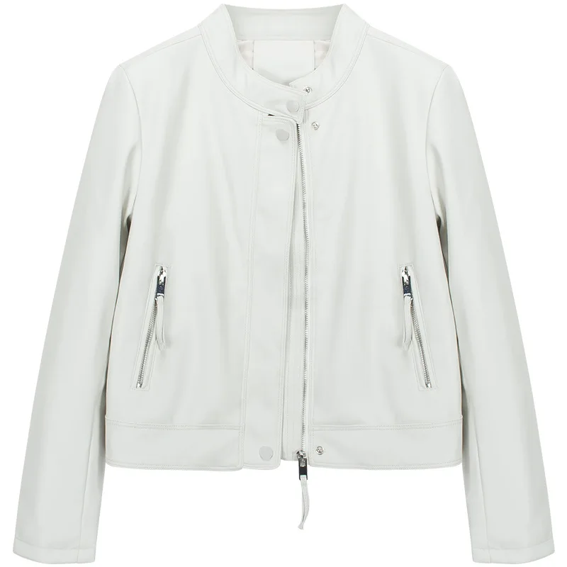 2025 Spring and Autumn New Women's Leather Jacket Stand Up Collar Short PU Jacket