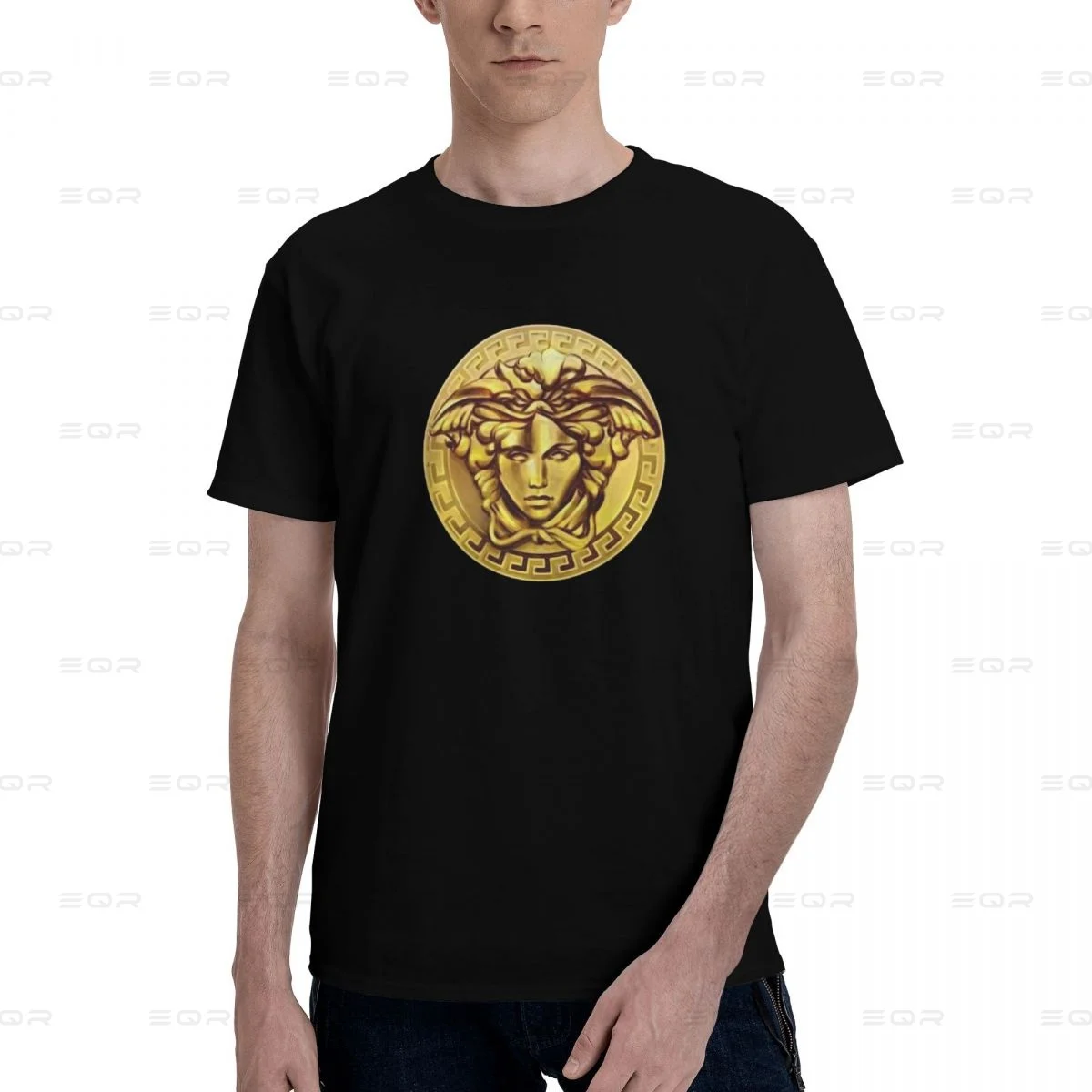 Golden Lion And Damask Ornament Men's round neck T-shirt,Tee Shirt Short Sleeve Novelty all the year round Gift,3D print