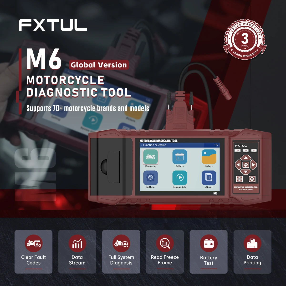 FXTUL M6 Motorcycle Diagnostic Scanner Auto Scan & Instant VIN Detection ABS & Engine Diagnosis for BMW Ducati Yamaha Honda SYM