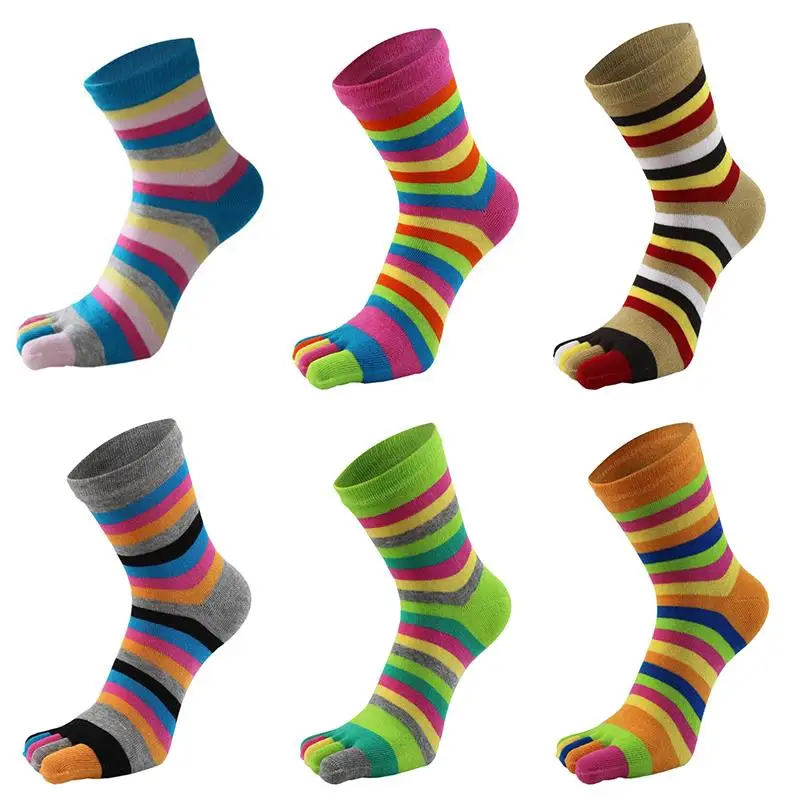 5 Pairs Toe Short Socks Women Gir Cotton Striped Colorful Rainbow Soft Elastic Endurable 5 Finger Happy Harajuku Socks Fashion