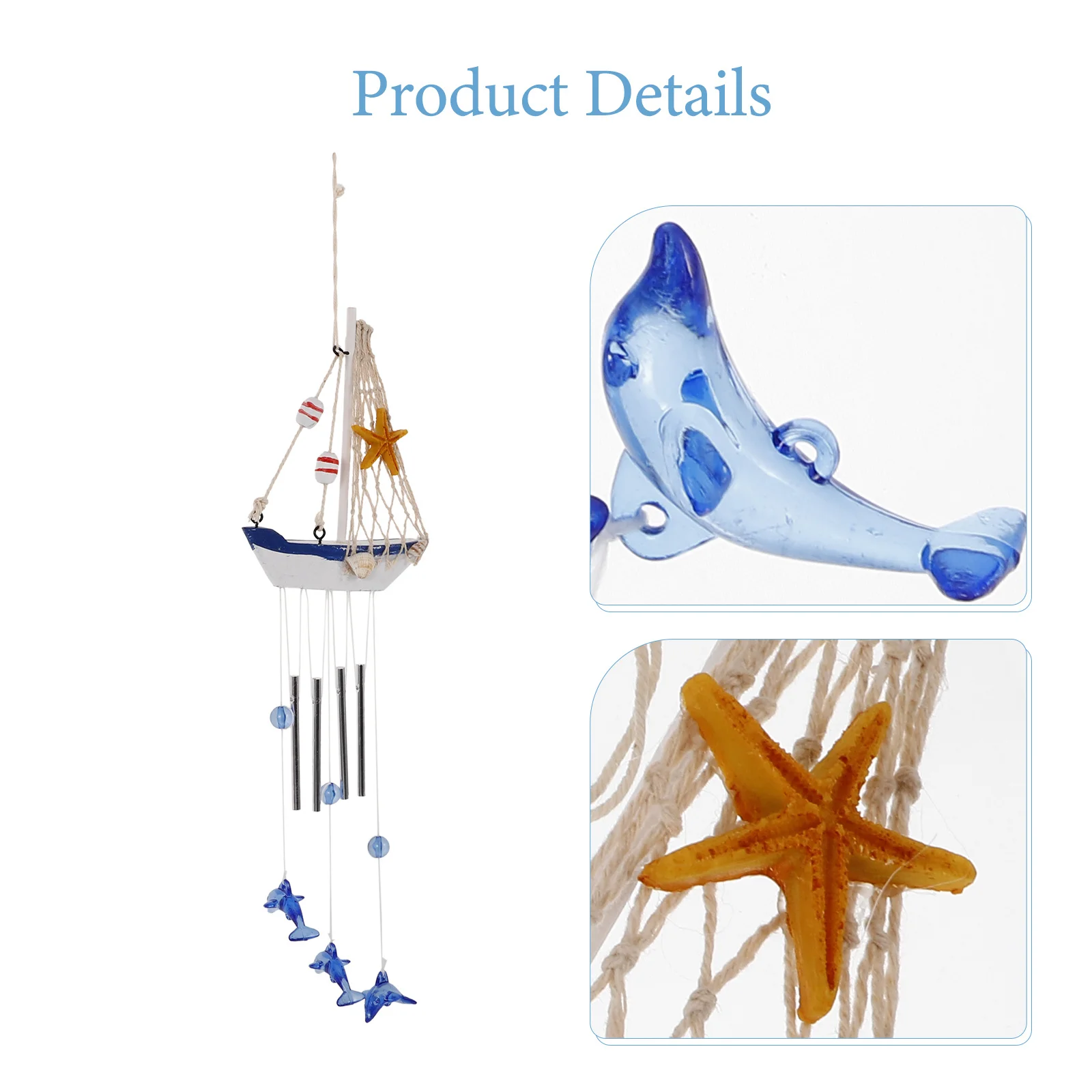 

Sailboat Wind Chime Wooden Resin Stainless Steel Decorative Hanging Ornament Home Garden Balcony Window Car Wind Bell
