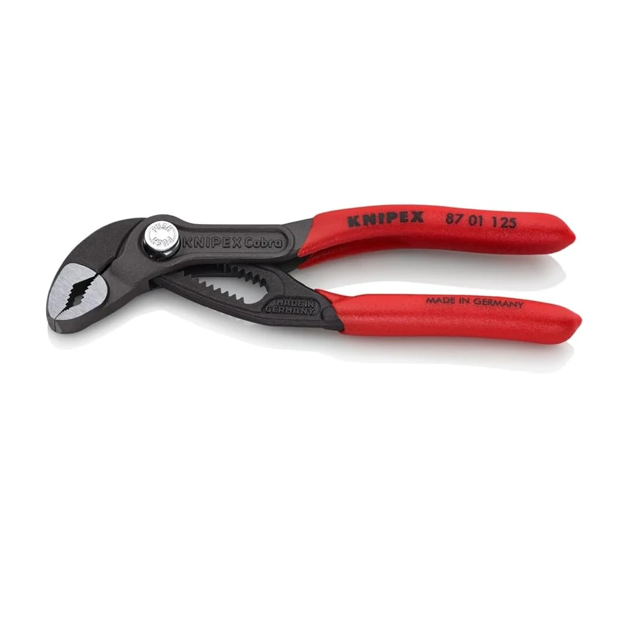 KNIPEX Tools Cobra Water Pump Pliers 5 Inch Red and Silver High-Tech Pumping Pliers with 61 HRC 8701125