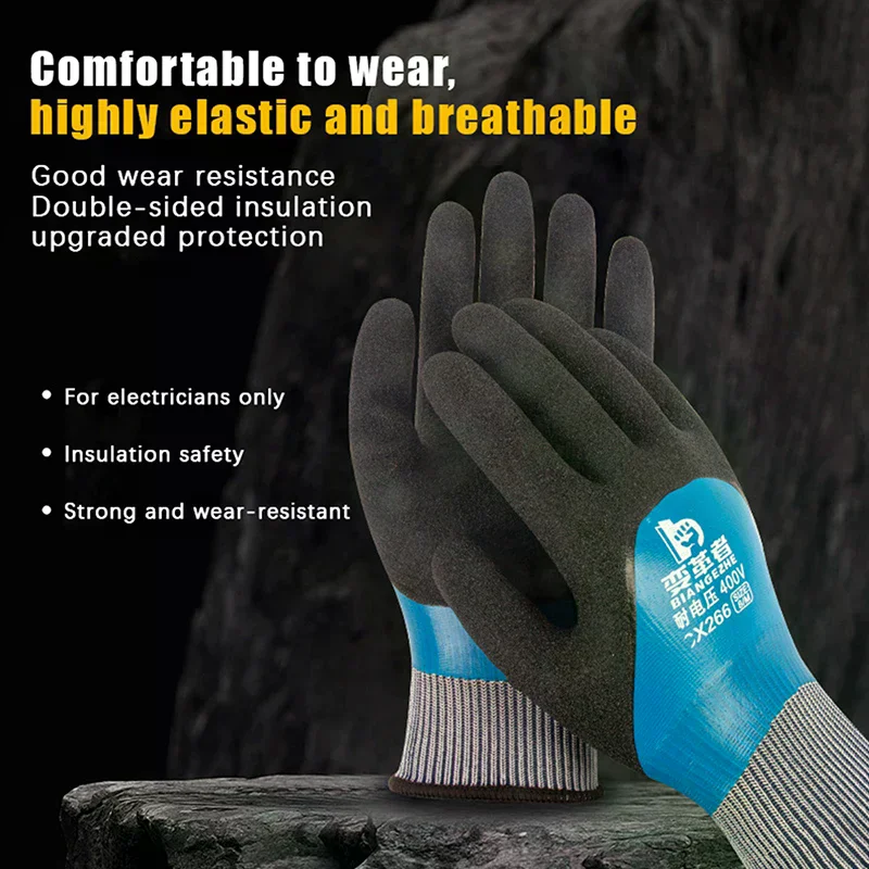 1 Pair Electrical Maintenance Rubber Insulation Gloves 400/1000V Voltage Resistant Home Electrician Safety Insulating Gloves