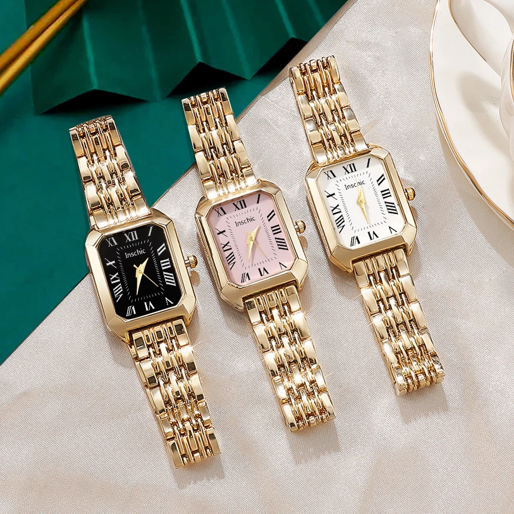 3-piece set of ladies' watches with different colored dials, gold alloy straps, high-end and high-quality