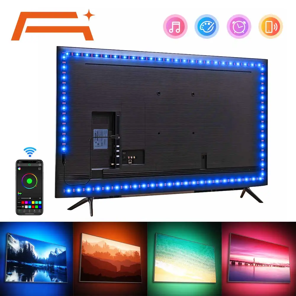 світлодіодную ленту, Bluetooth APP Control 5050 RGB Led Lights, 5V USB LED Strip Kolorowa taśma LED do podświetlenia telewizora Dekoracja pokoju