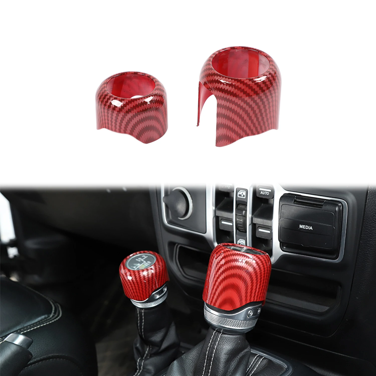 

Car Handbrake 4WD Gear Shift Knob Head Decoration Cover for Jeep Wrangler JL 2018-2023 ABS 2Pcs Interior Accessories Black Red