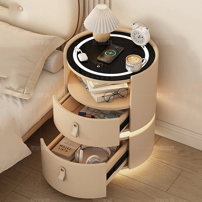 

Bedroom Charging Nightstand Mobile Smart Cabinets Drawers Bedside Table Luxury Storage Organizer Mesa De Noche Hotel Furniture