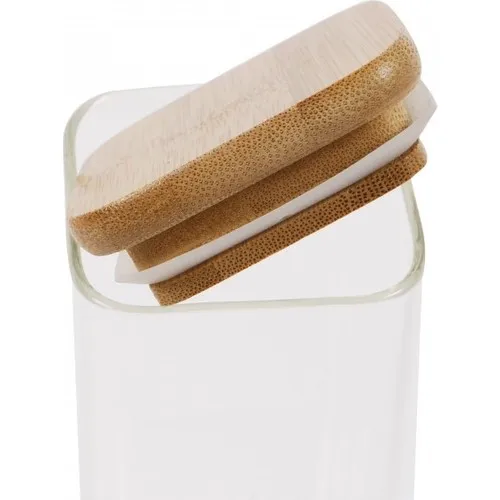 Earabul 5 Pcs Square Bamboo Lid Borosilicate Glass Condiment Jar (300 ml 12,50 Cm)