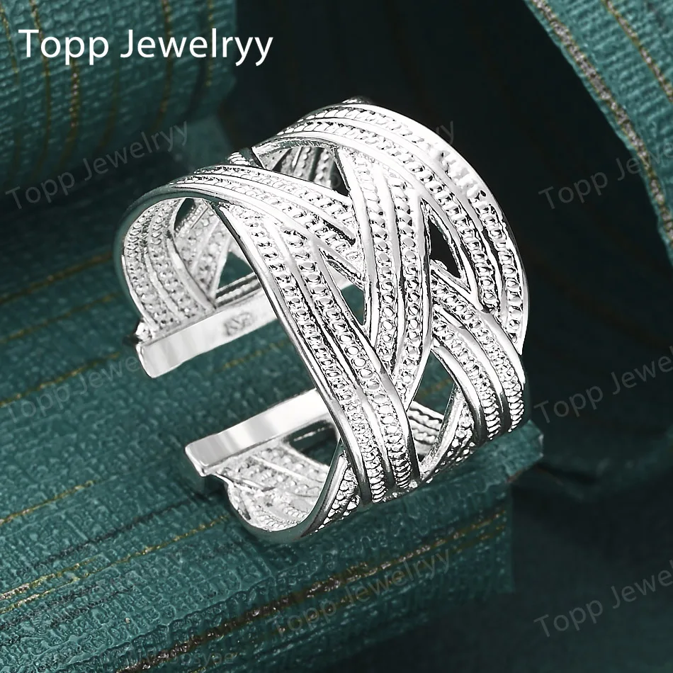 

Новое широкое открытое кольцо из стерлингового серебра 925 пробы с плетеным узором — модное женское кольцо — украшение для вечеринок, Рождества, подарок