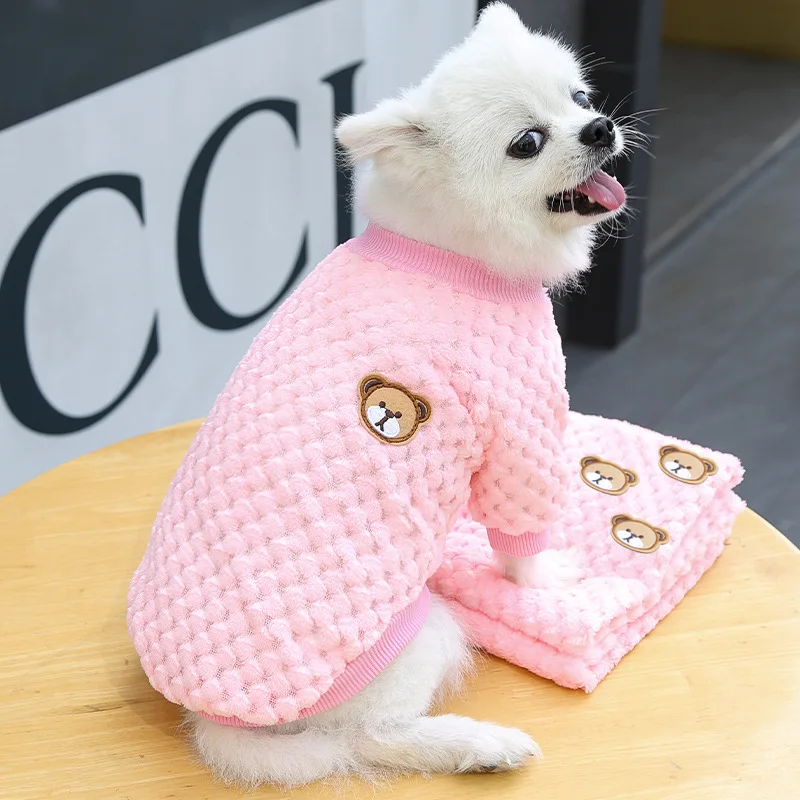 2024 New Warm Fleece Pet Clothes Cute Print Coat Small Medium Dog Cat Shirt Jacket Teddy French Bulldog Chihuahua Winter Outfit