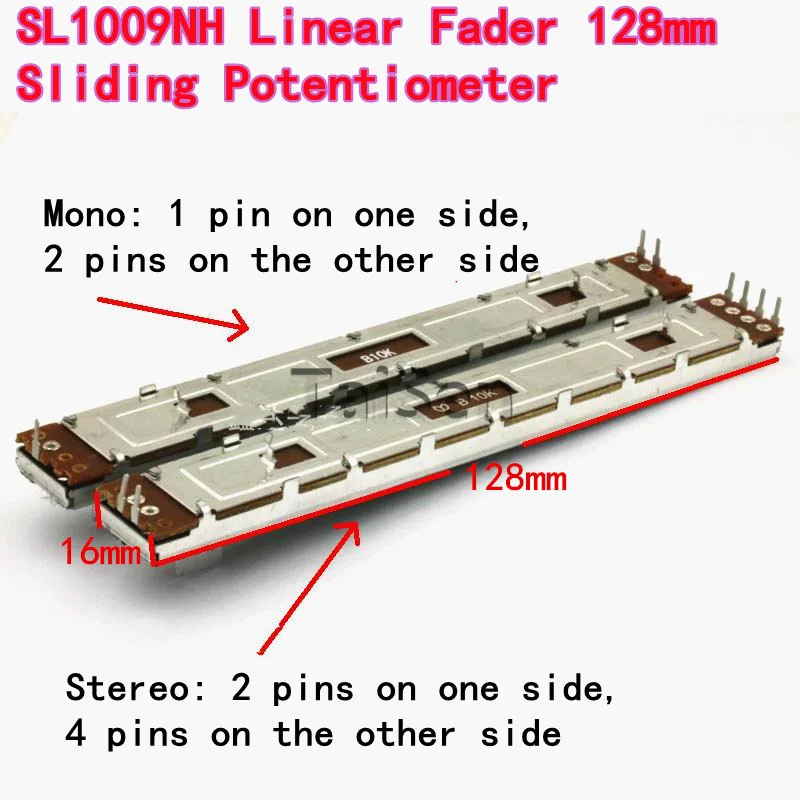 1-5PCS SL1009NH Linear Fader, 128mm Sliding Potentiometer for Dimming Console & Mixer B10K/A10K Slider Height 8/15mm Mono Stereo