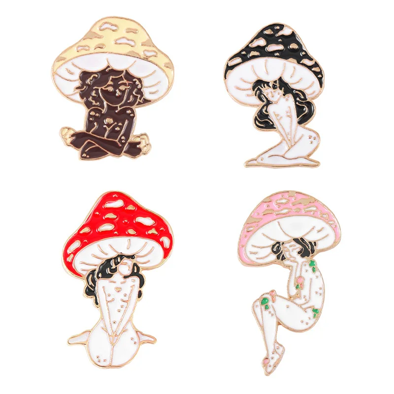 Cartoon Mushroom Girl Style Badge Enamel Pin Fun anime character Mushroom Head Girl Brooches Jewelry Gift On Backpack For Kids