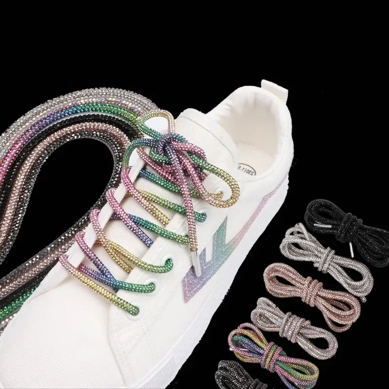 1Pcs Rainbow Diamond Shoe laces Fashion Rhinestone Shoelaces Sneakers Laces Shoes Round Shoelace 100/120/140/160CM DIY Strings