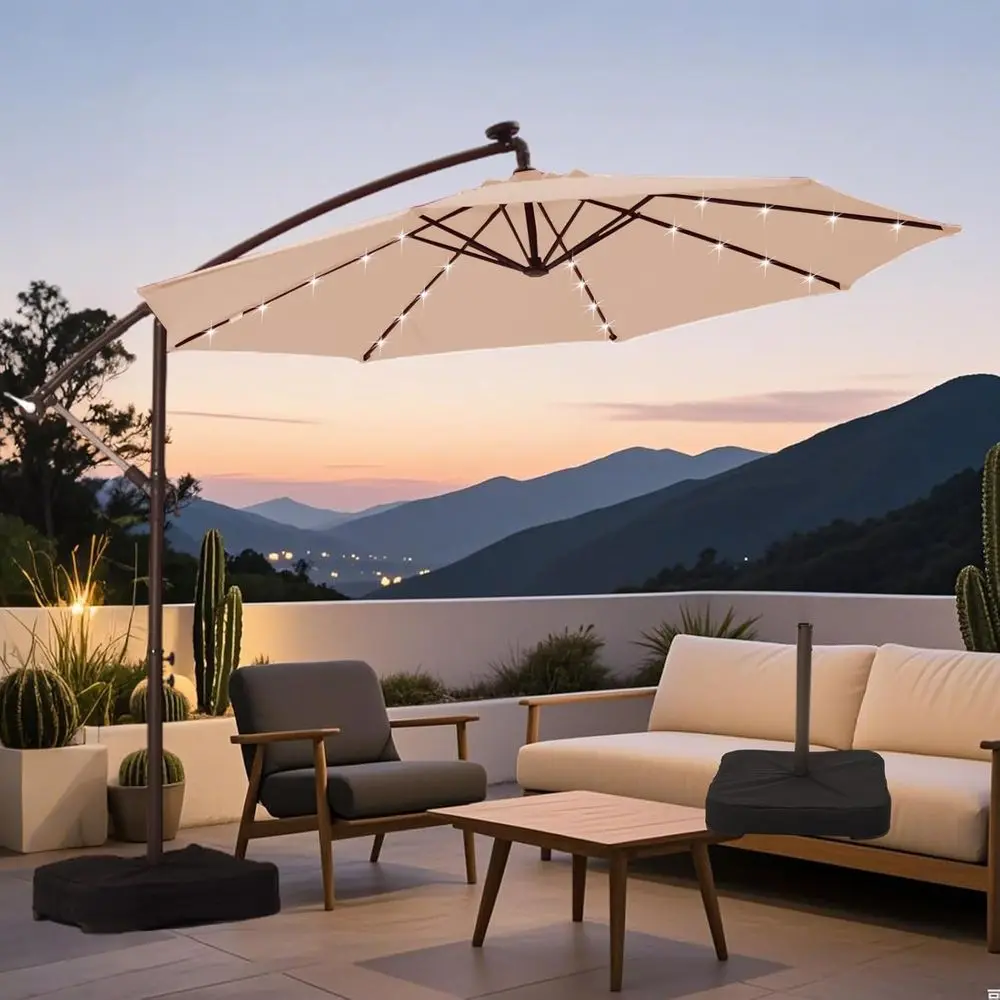 

10-Foot UV-Resistant LED Cantilever Umbrella for Outdoor Patio, Pool, and Lawn with Base