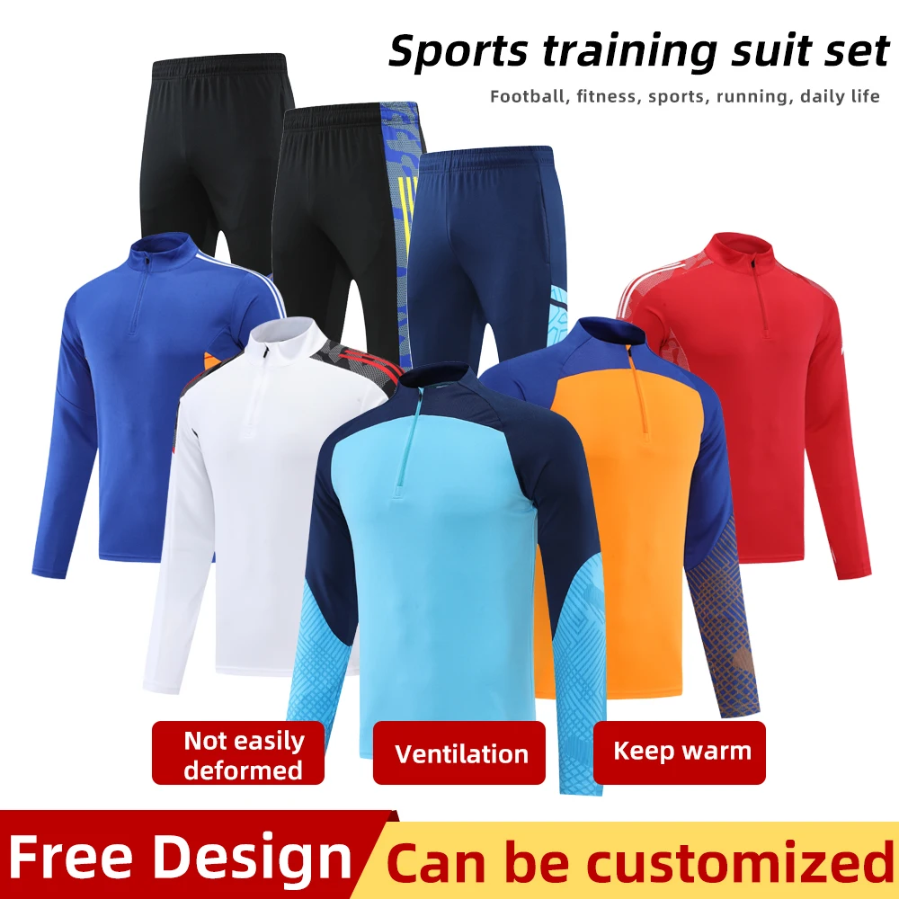 Half Zip Autumn And Winter Customize Long Sleeved Pants Set Futsal Sportswear Train Club Basic Football Uniforms trade wholesale