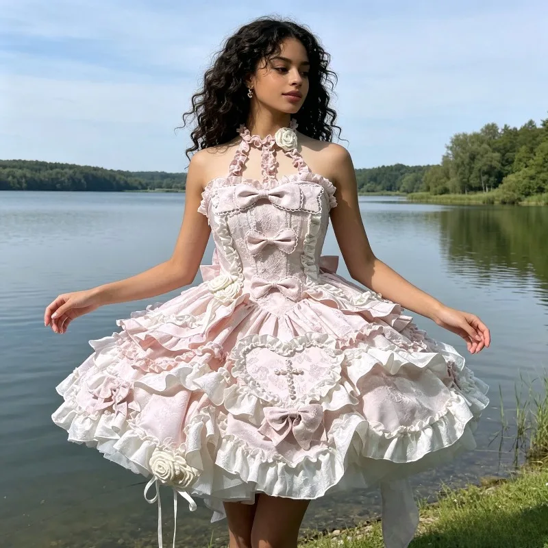 

Sweet Lolita Halter Dress, Retro Sweet Girlish and Delicate Bow Princess Style, Suitable for Daily Wear in Gorgeous Dresses