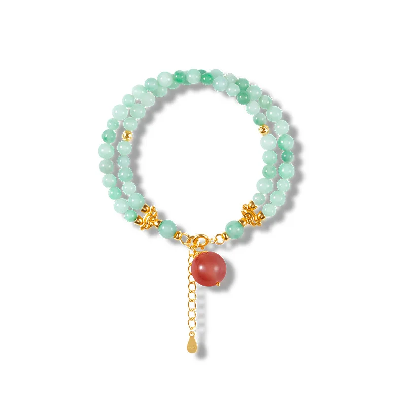 

Double-Loop Bracelet for Women S925 Sterling Silver Plated 18K Gold 5mm Nanhong Bead Handmade Bracelet Authentic Type A Jadeit