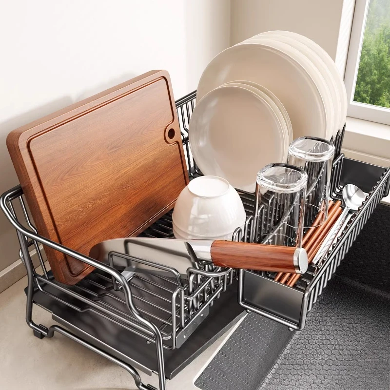 Kitchen Drain Storage Rack, Stainless Steel Dish Storage Rack, Multifunctional Drain Basket