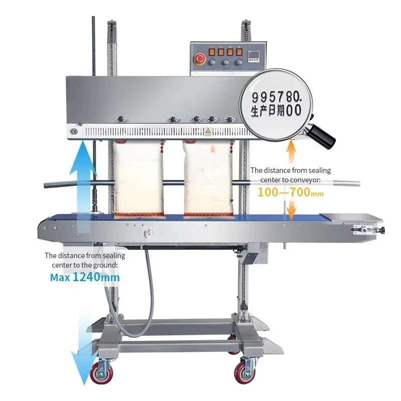 FRM-1120LD HUALIAN Continuous Automatic Vertical Band Sealer Food Packaging Pouch Bag Heat Sealing Machine With Head Adjustable