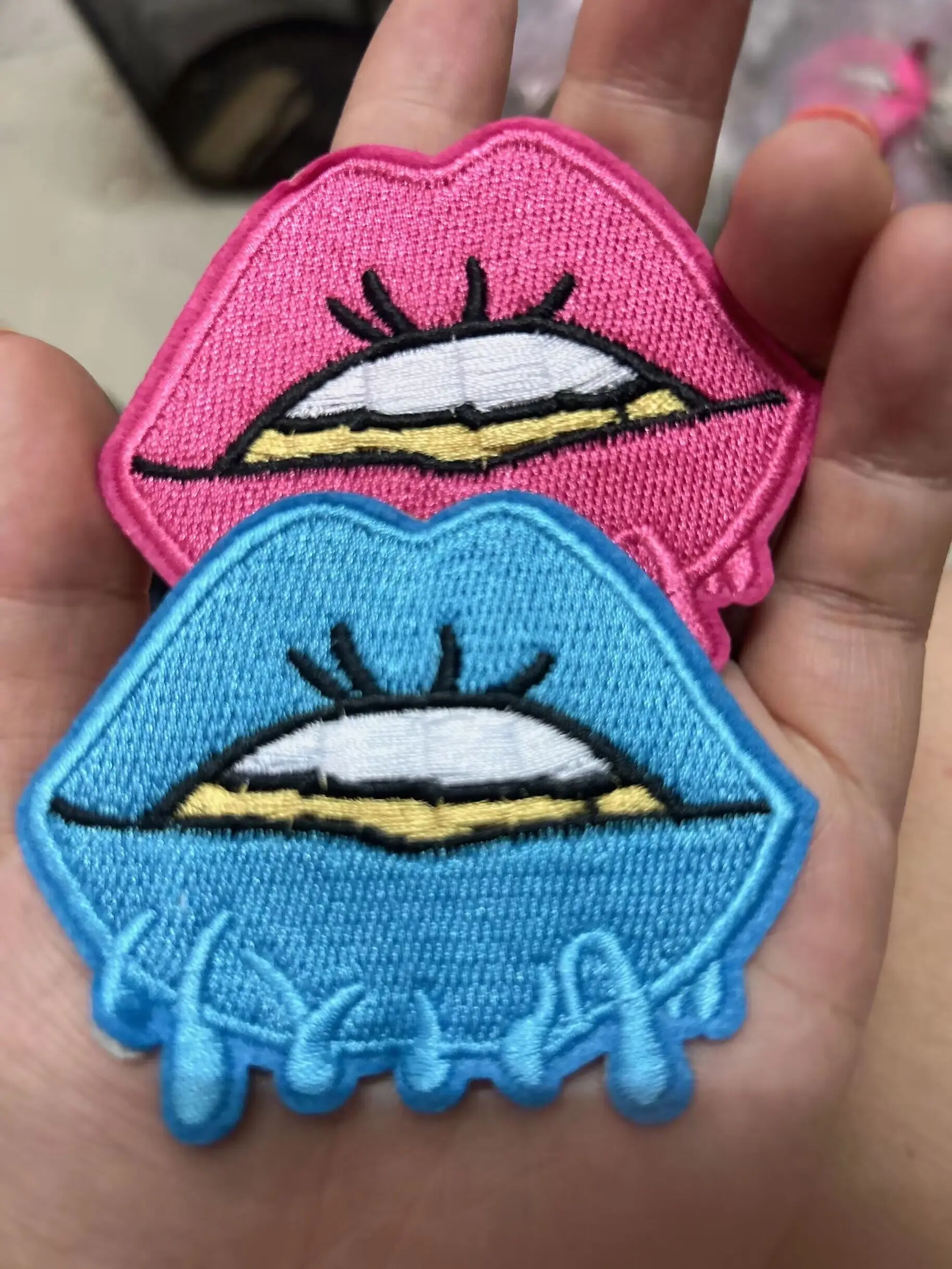 4 pcsembroidered mouth tongue bags, shoe accessories, clothing accessories, cloth patches