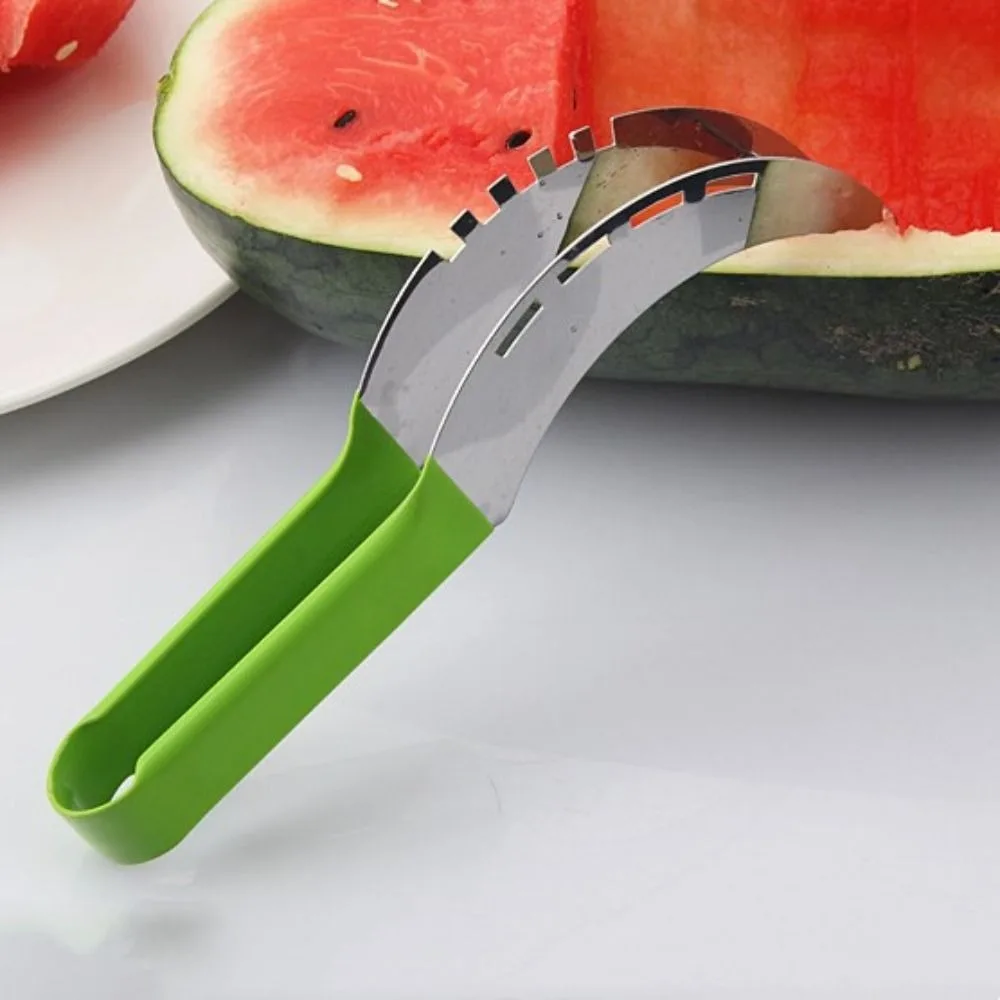 Stainless Steel Watermelon Slicer Plastic Wrap Handle Non-slip Melon Cutter Cutter Kitchen Gadget Fruit Cutting Tool Summer