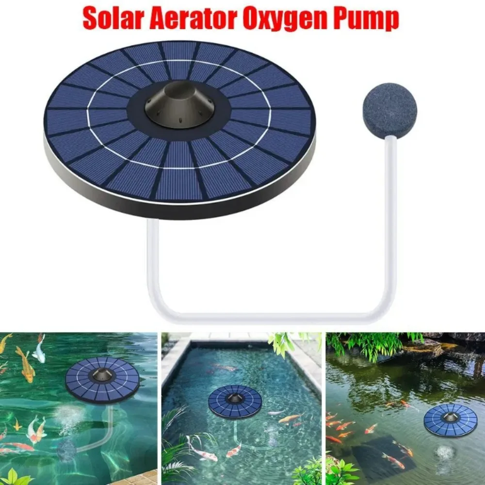 2.5W Circular Solar Powered Oxygen Pump Floating Silent Oxygen Supply Pump with Built-in 2000mAh Battery Garden Pond Oxygen Pump