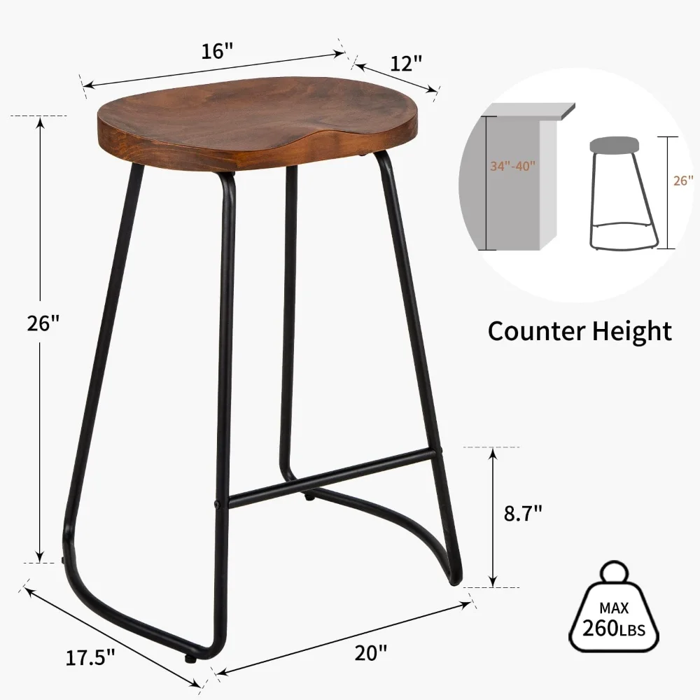HeuGah-Bar Stools Set com pernas de metal, rústico Backless, Industrial Counter Height, 4 Assento
