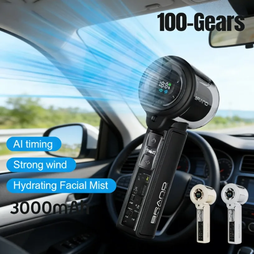 

Mini Handheld Fan 100-Gear Cool Water Replenishing Spray Fan 3000mAh Digital Display Protable Rechargeable Outdoor Small Fan