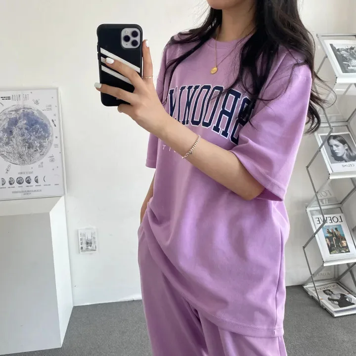 

Plus Size Fashion Women 2 Piece Sets Casual Sports Pants Suits Women Cotton Summer 2025 New Short Sleeves Round Neck 2pcs