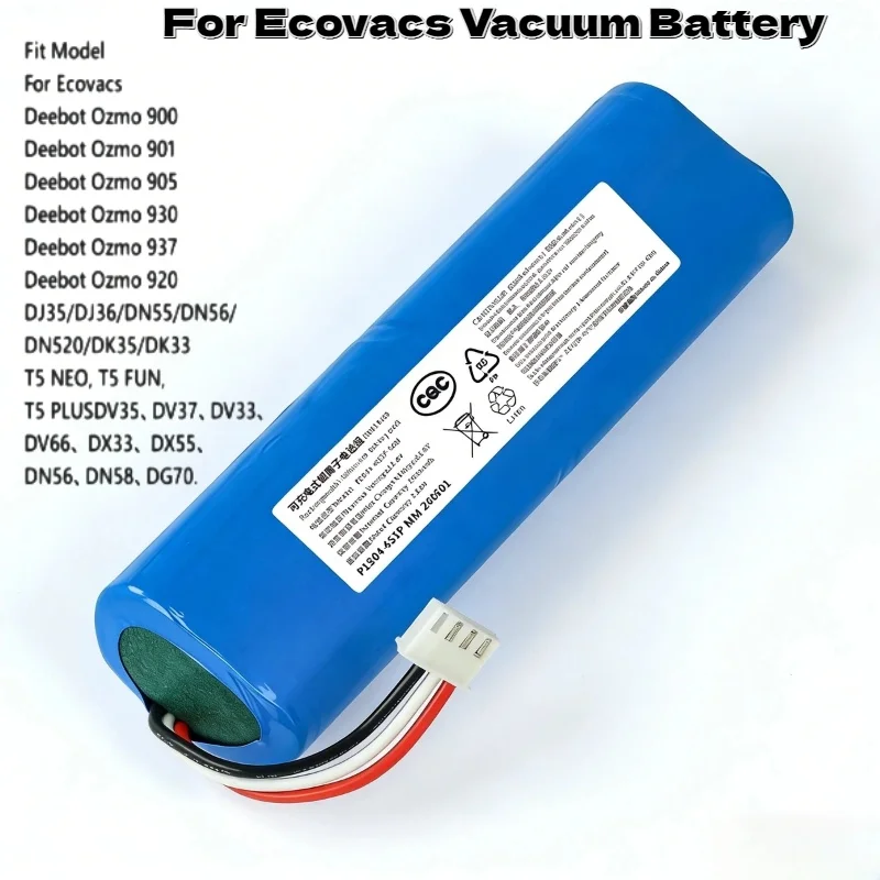 Premium 14.4V 3200mAh Replacement Battery Rechargeable Spare Part for Ecovacs Deebot Ozmo 900 901 905 920 930 937 N8 Pro