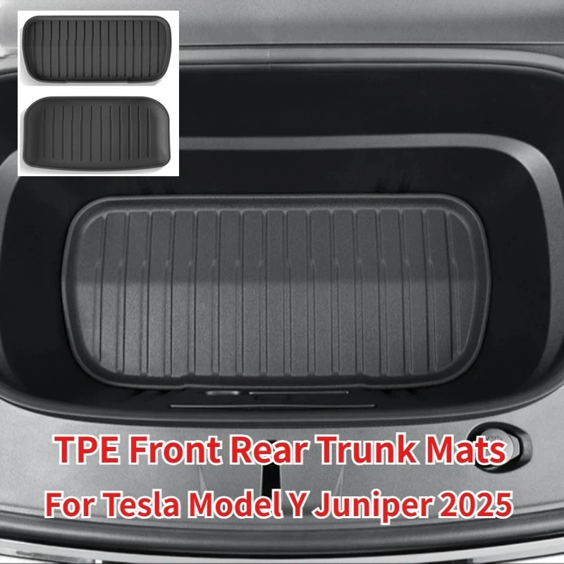 Für Tesla Model Y Juniper 2025 Vordere und Hintere Kofferraummatte TPE Untere Aufbewahrungsbox Schutzabdeckung Laderaumauskleidung Kofferraumwanne Bodenmatte