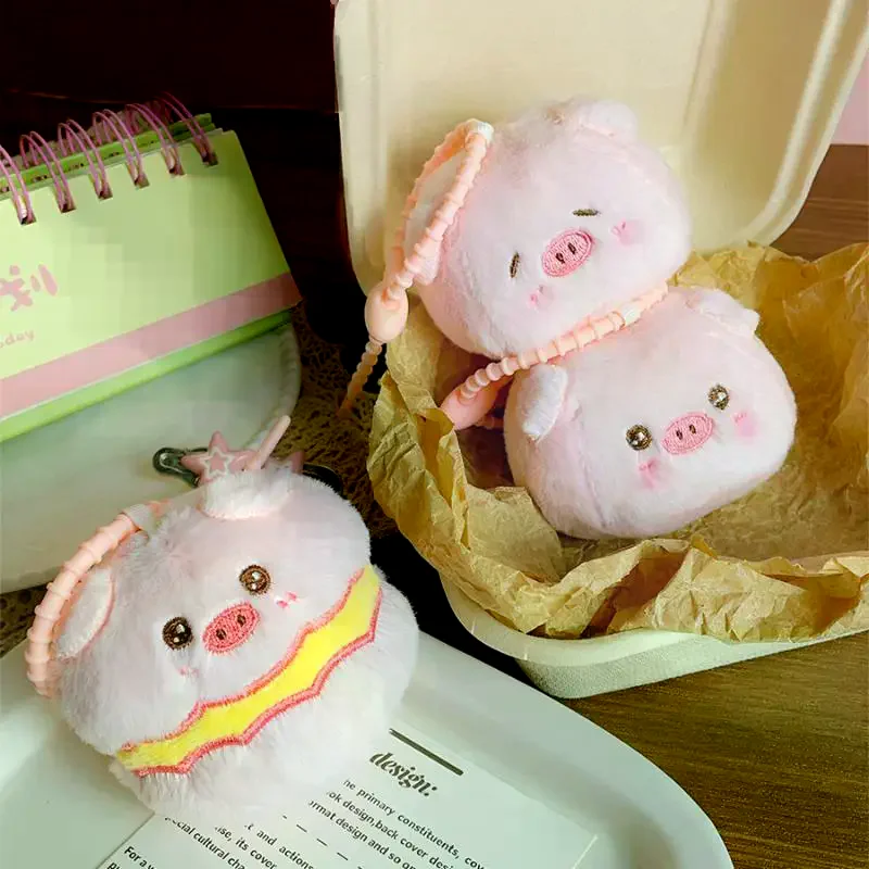 لطيف الكرتون ليتل خنزير باوزي دمية أفخم قلادة المفاتيح Kawaii الحيوان أفخم خنزير ظهره تزيين مُثبت اكسسوارات هدية