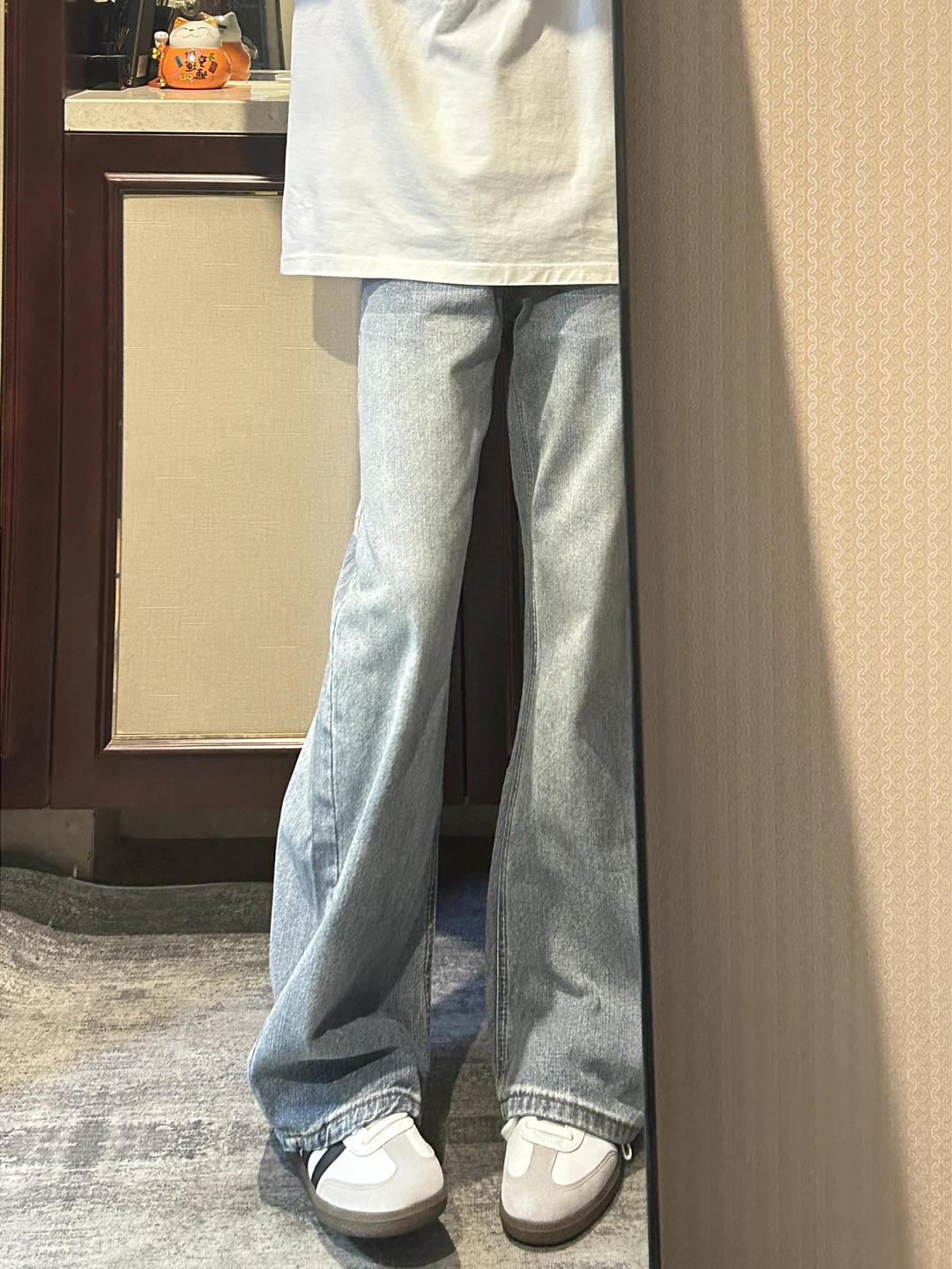 

Cleanfit Light Blue Fleece Lined Straight Leg Men's Jeans High Waist Boosting American High Street Autumn Winter Trousers