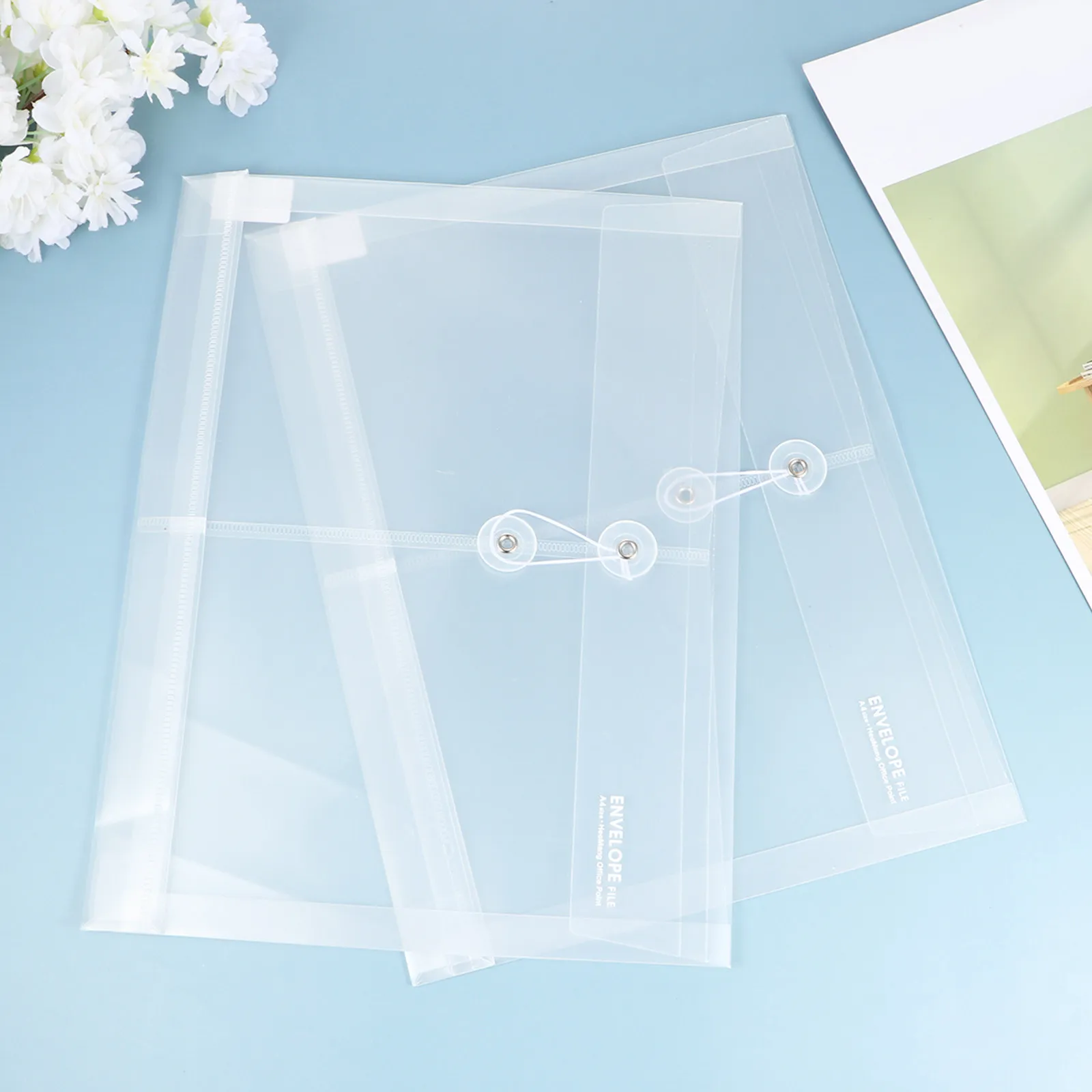 

10Pcs Transparent Plastic File Envelopes A4 Waterproof Document Folder with Button Top Opening String Tie Closure for Family