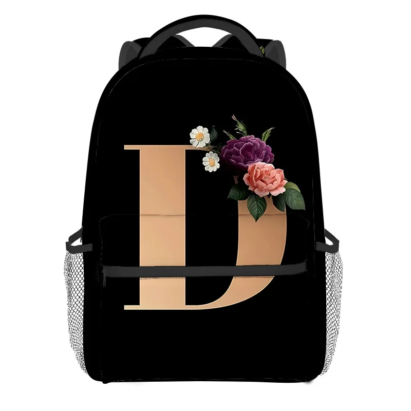 漫画人気の花文字 A-Z 学生ブックバッグノートブックバックパック 3D プリントオックスフォード防水男の子/女の子旅行バックパック