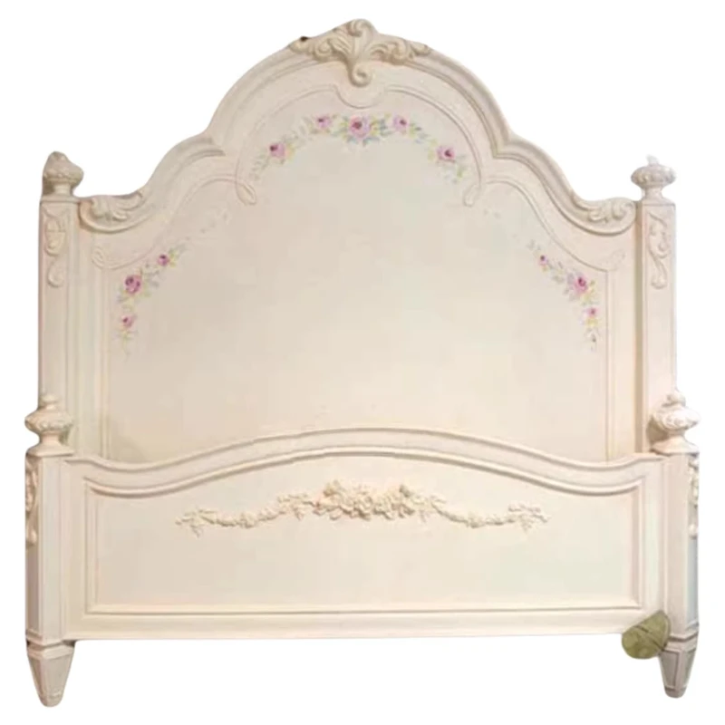

Solid Wood French Retro Engraved Bedroom Hand-painted Princess Bed American Painted 1 Meter 8 Bedroom Double Wedding Bed