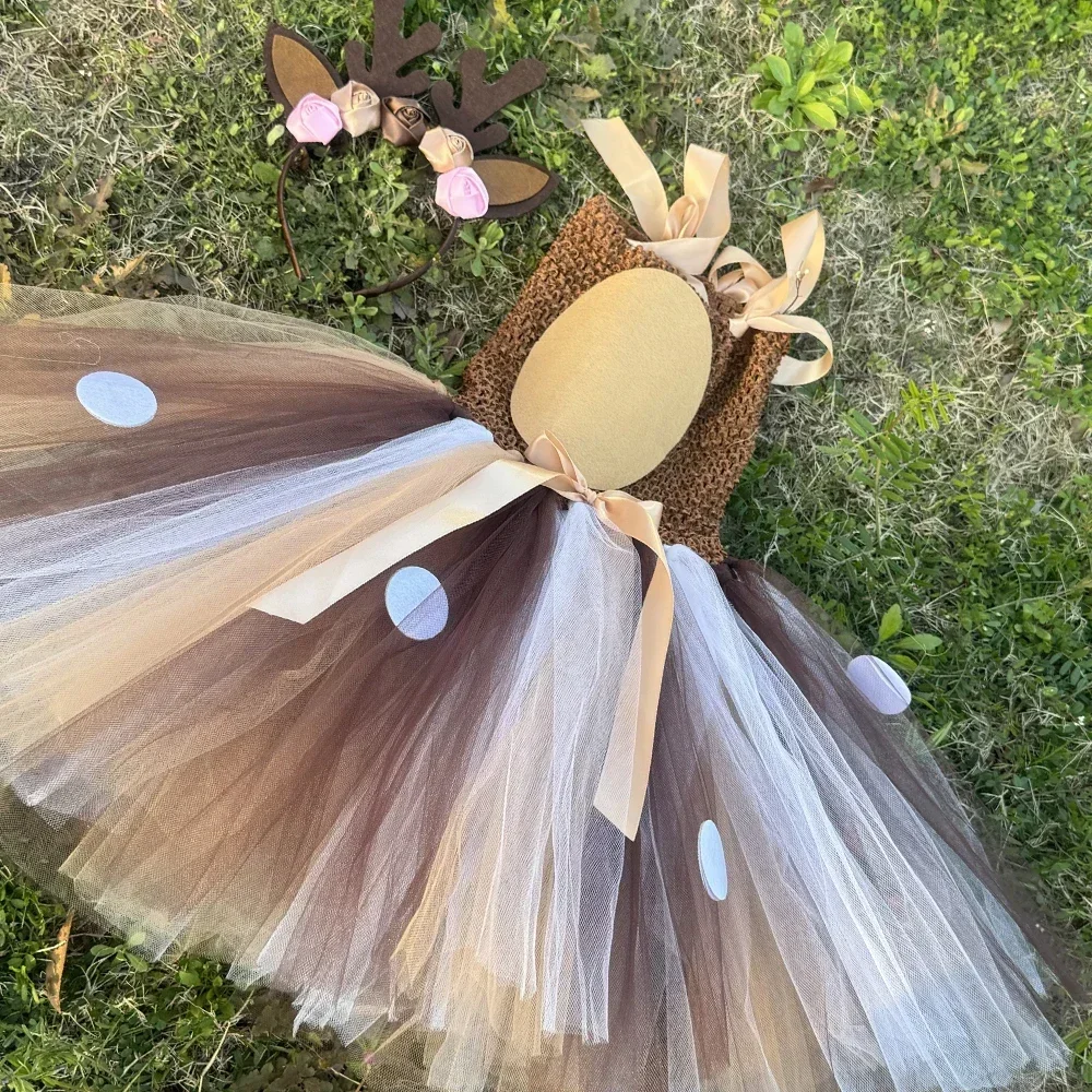 فستان Deer Tutu فساتين عيد الميلاد للفتيات مع عصابة رأس للأطفال في الهالوين زي طفلة الأميرة الأيائل الرنة للعام الجديد